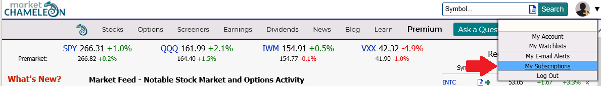 My MarketChamelon.com User Options